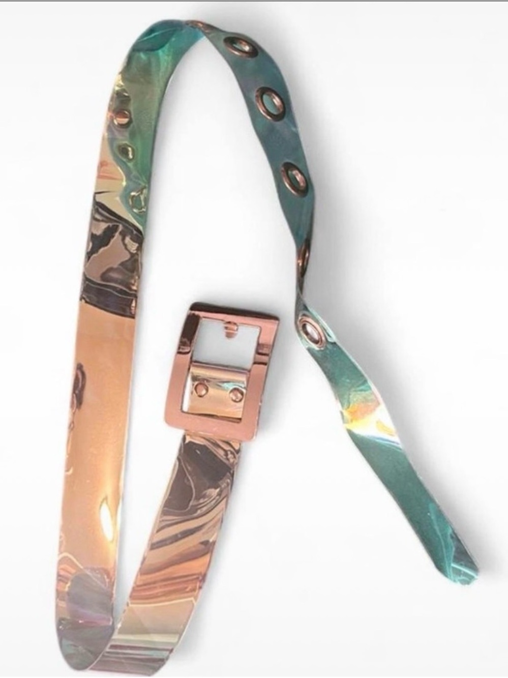 Iridescent Rose Gold and Teal Women’s Belt with Rose Gold Buckle